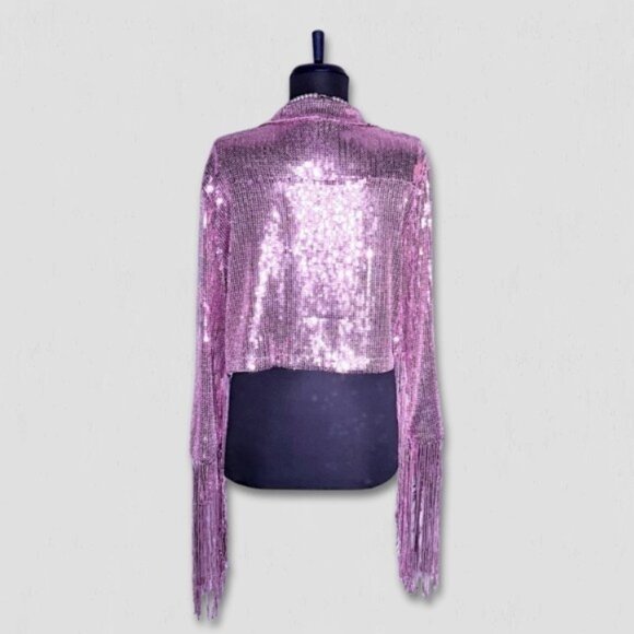 NWT Hot Topic Taylor Swift style Sequin Fringe Blazer Tassel Barbie Pink sz S/M - Picture 3 of 15